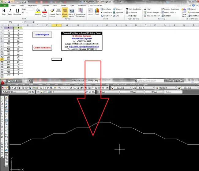 Draw A Polyline In AutoCAD Using Excel