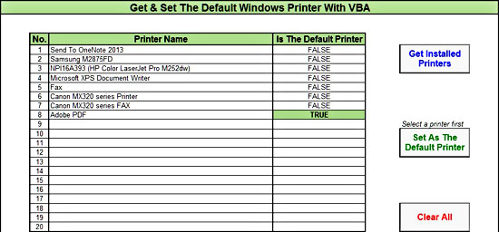 Get Set The Default Windows Printer With VBA