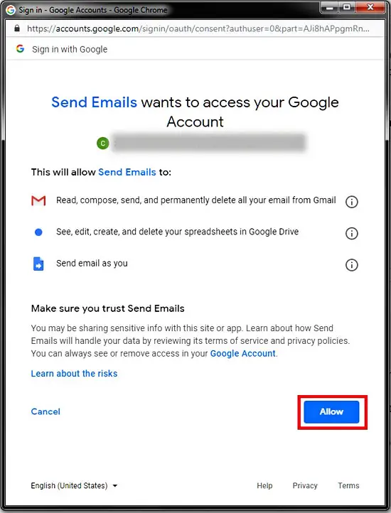 Allow Access To Google Account