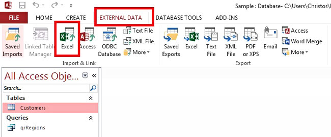 Step 1 External Data Tab Excel Button
